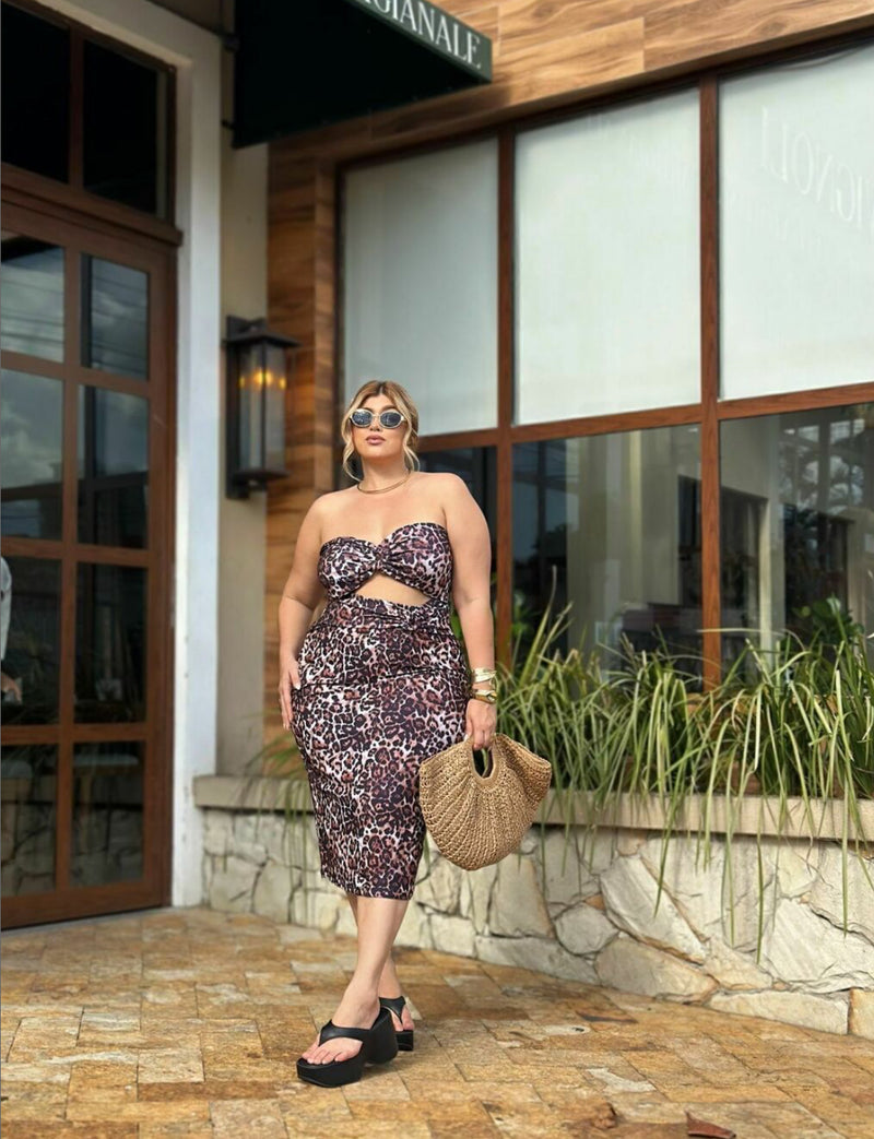 Vestido tomara que caia onça