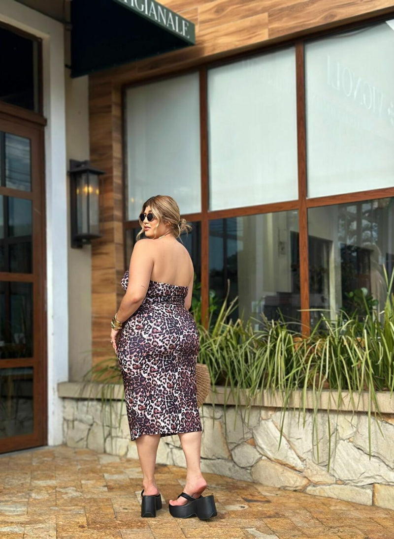 Vestido tomara que caia onça